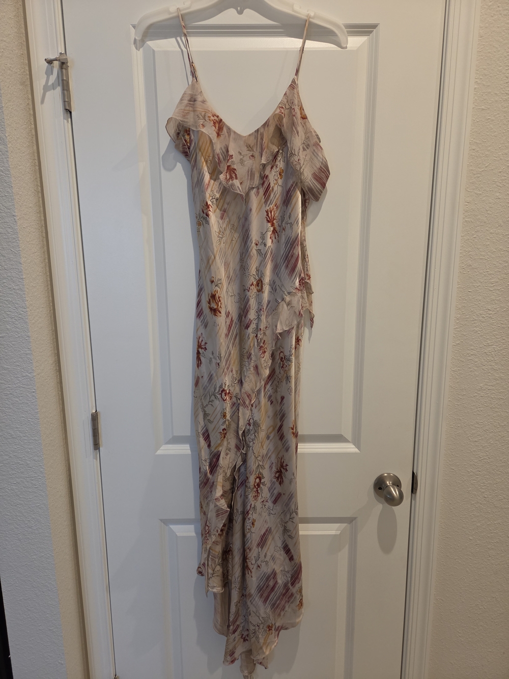 Lapis Cream Maxi Slip Dress with Mauve and Rust Floral